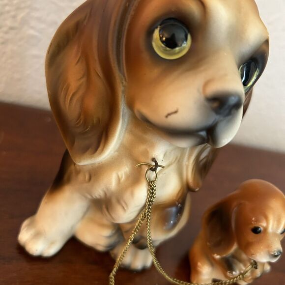 Vtg MCM Big Eyed Cocker Spaniel Dog w Leashed Puppies JAPAN Brinn's Foil Sticker - Picture 2 of 10